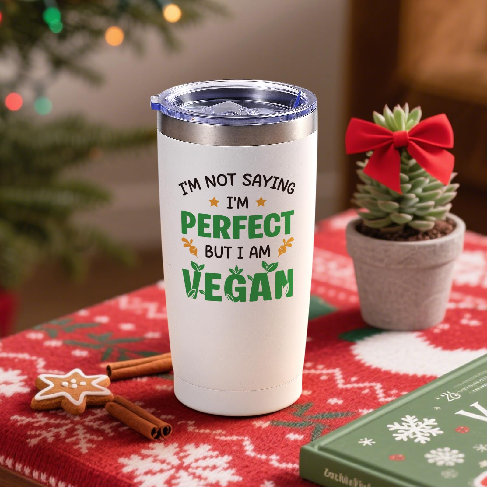 Qtencas I AM VEGAN 20oz tumbler quote design, playful reminder while you drink.