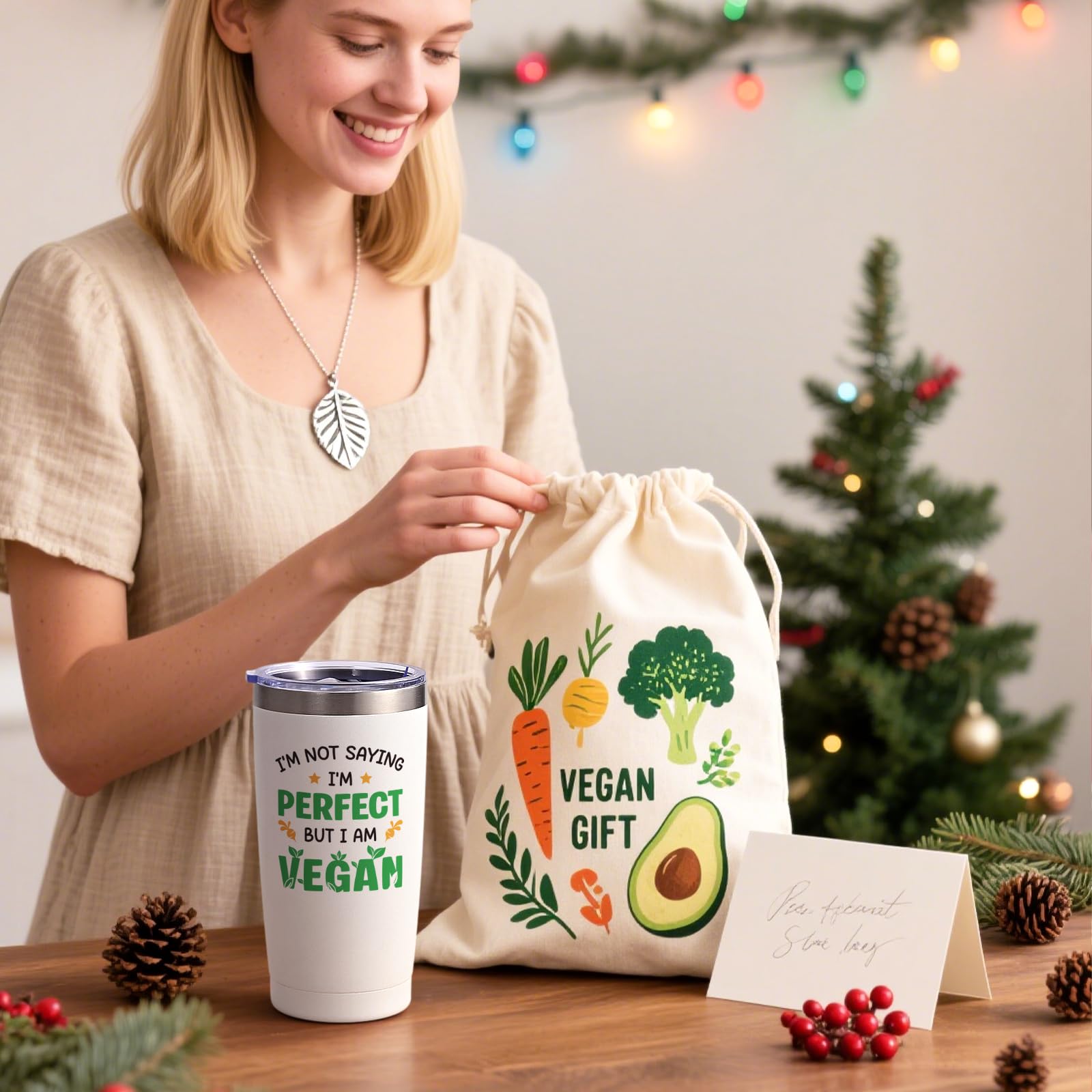 Qtencas I AM VEGAN 20oz tumbler side view, comfortable grip for on-the-go use.