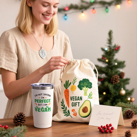 Qtencas I AM VEGAN 20oz tumbler side view, comfortable grip for on-the-go use.