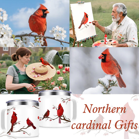 Qtencas Red Cardinal closeup mug features vivid color and bird-inspired motif.