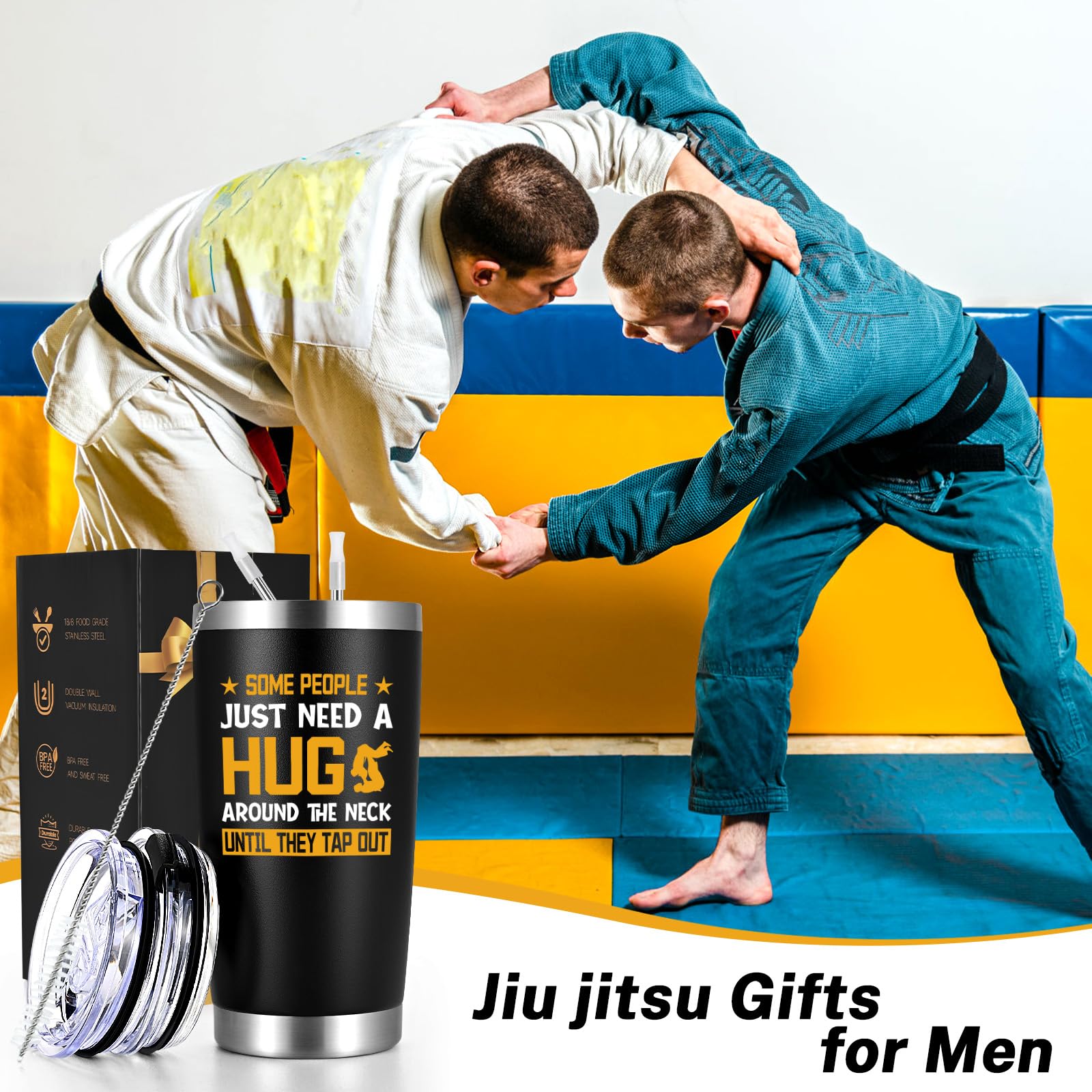 Qtencas Jiu Jitsu tumbler with slogan boosts fun training breaks.