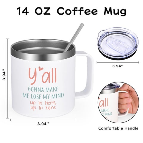 Qtencas stainless steel mug with handle for secure grip and hot beverages.