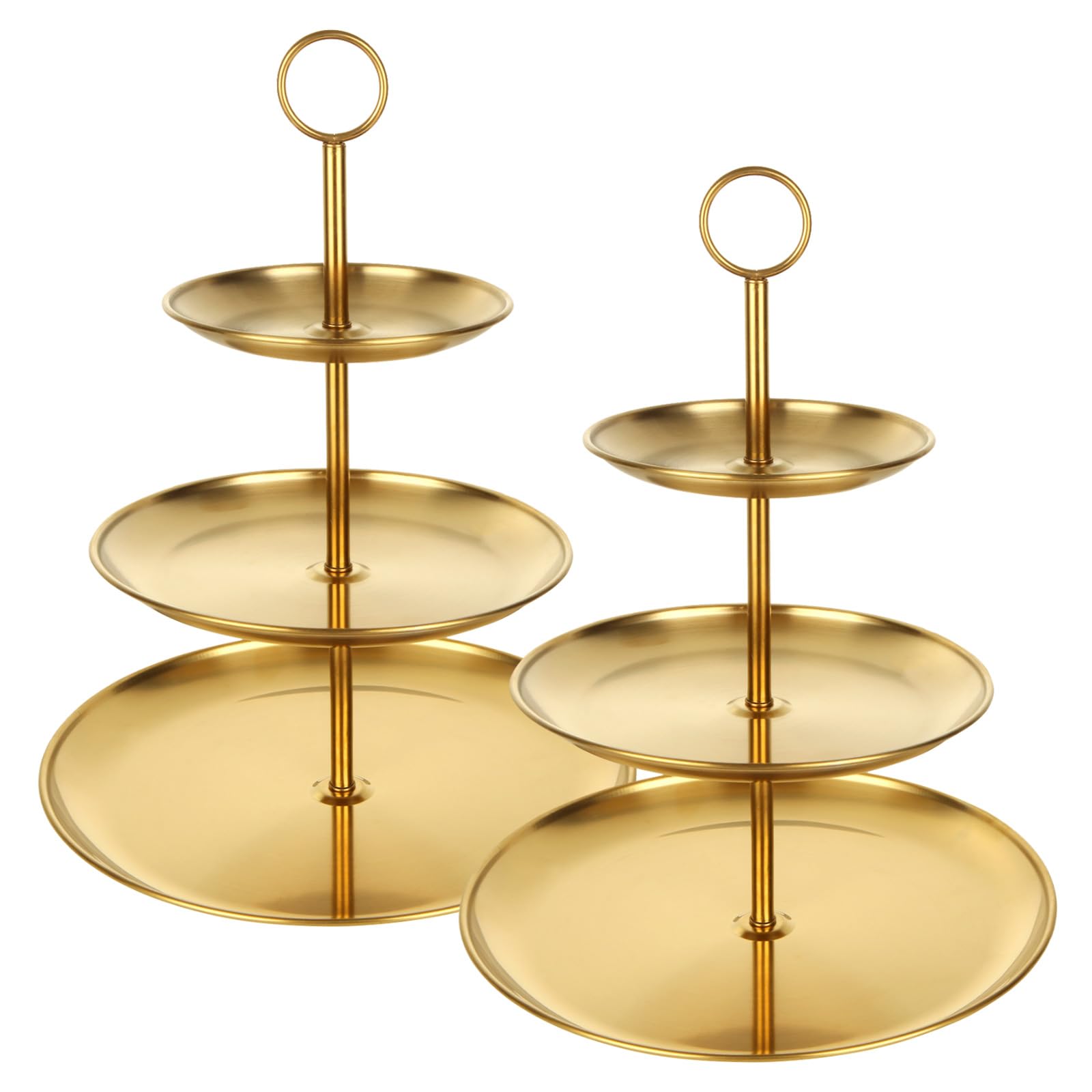 QTLCOHD 2Pcs three-tier gold cupcake stand assembled, elegant dessert display.
