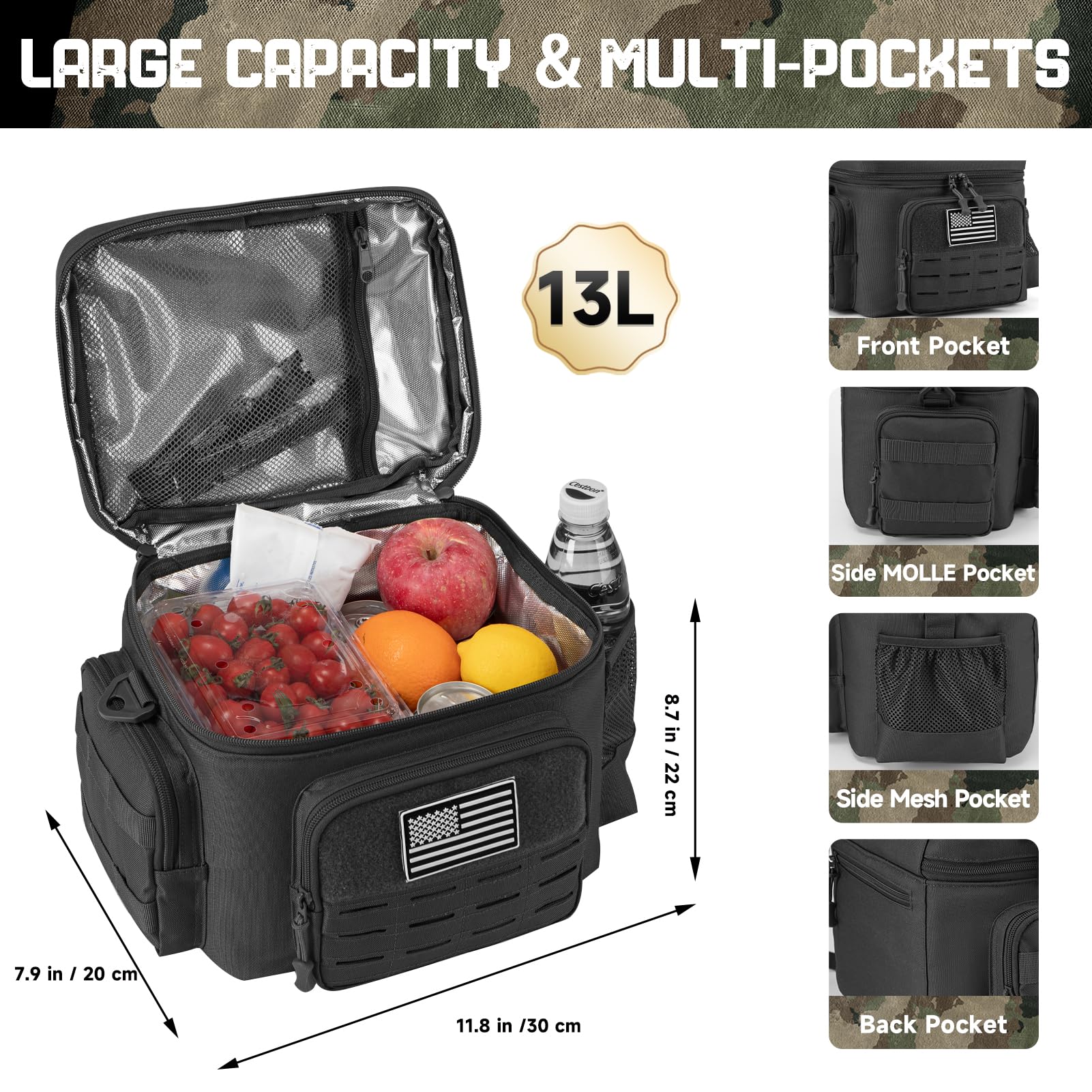 QT&QY lunch bag front pocket visible for easy organization and access.