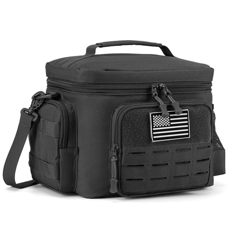 QT&QY tactical lunch bag front view in black, durable daily use.
