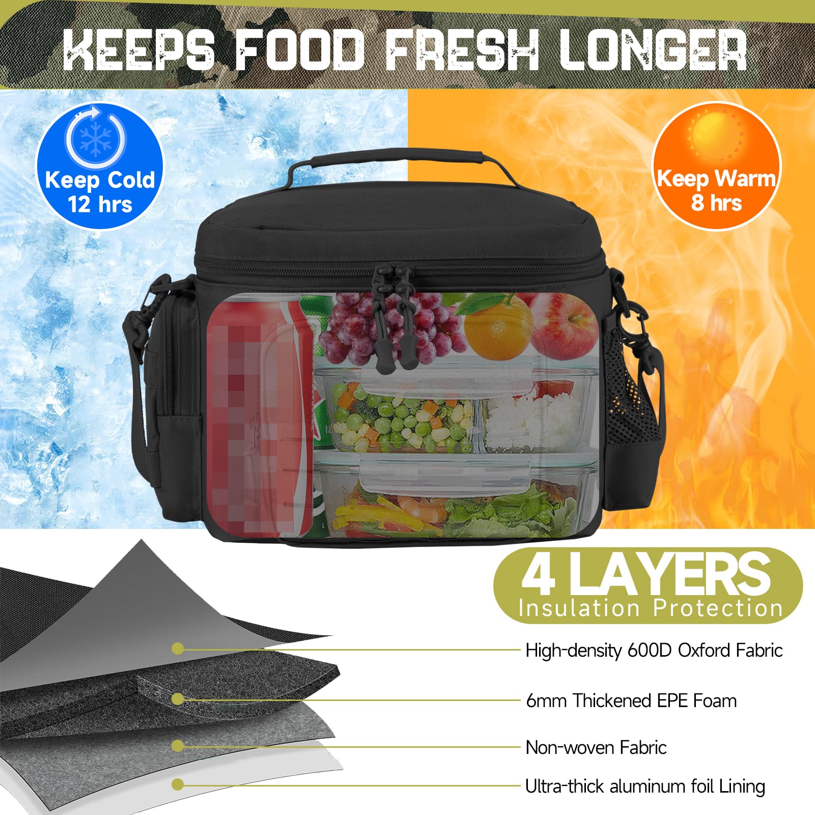 QT&QY tactical lunch bag MOLLE webbing for modular setup.