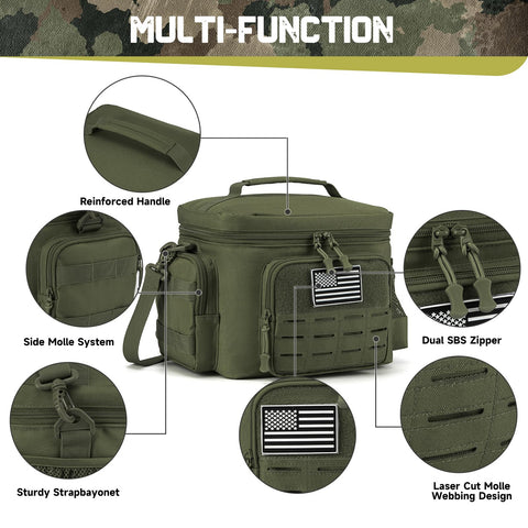 QT&QY Lunch Bag MOLLE webbing for customization and accessibility.