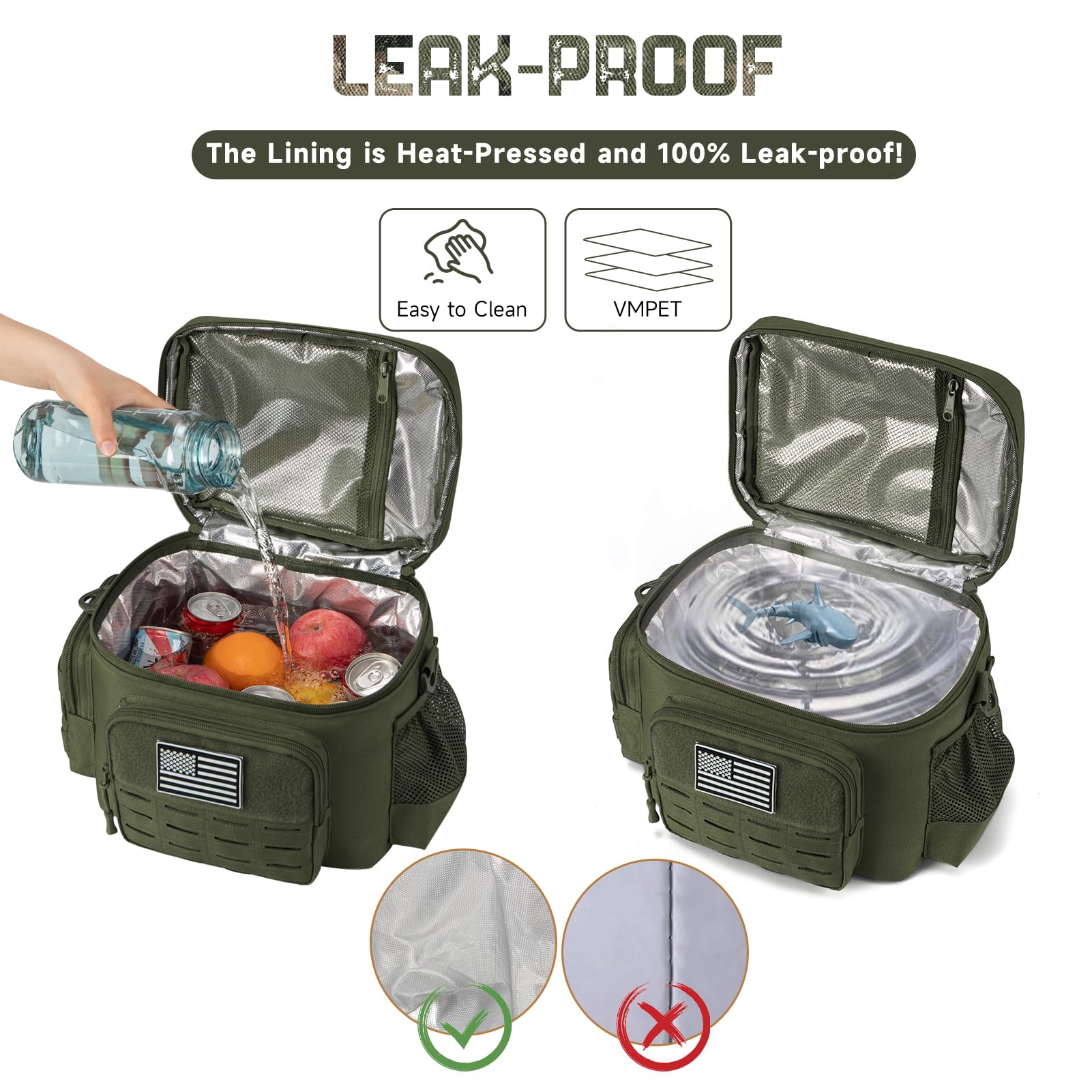 QT&QY Tactical Lunch Bag outer 600D fabric for durability and water resistance.