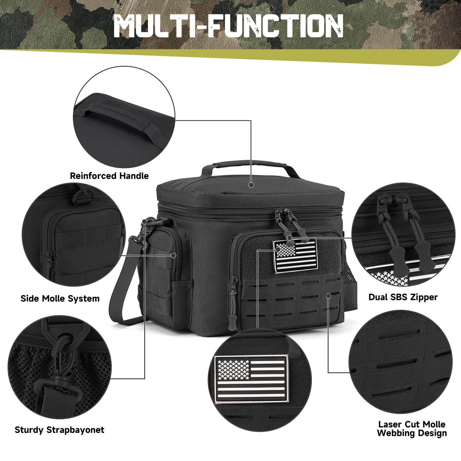 QT&QY lunch bag side bottle pocket shows added convenience for drinks.