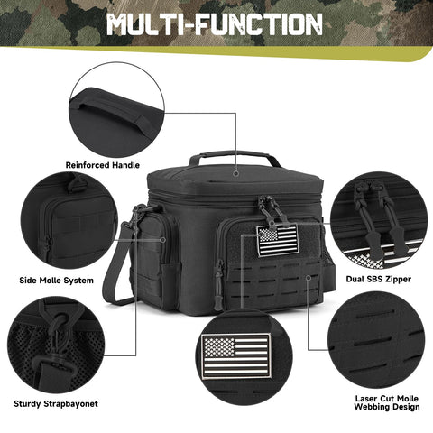 QT&QY lunch bag side bottle pocket shows added convenience for drinks.
