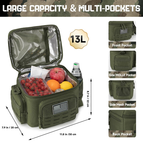 QT&QY Lunch Bag side mesh pocket holds a bottle within reach.
