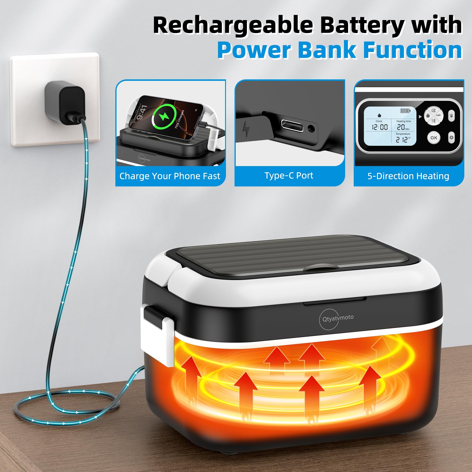 Qtyatvmoto LCD timer display helps you schedule warming precisely