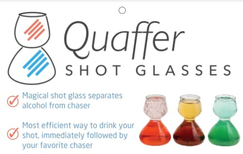 QUAFFER double-bubble layered shot glass bottom chamber keeps 2.25oz of liquor ready.