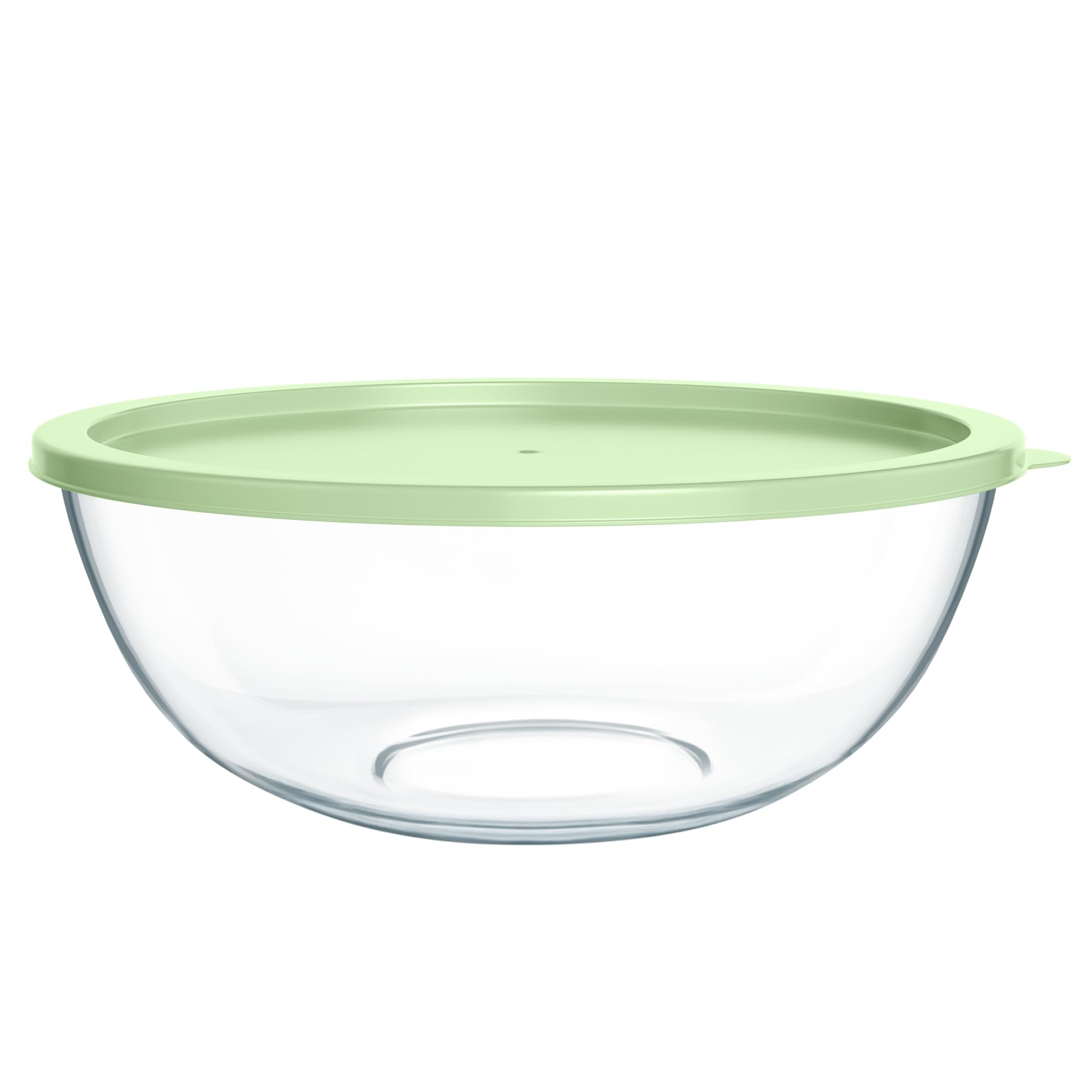Quald extra-large glass mixing bowl viewed from top for salads and batter prep.