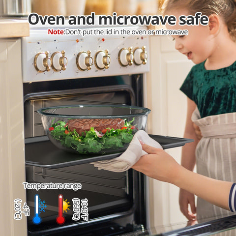 Quald oven and microwave-safe glass bowl ready for baking or reheating.