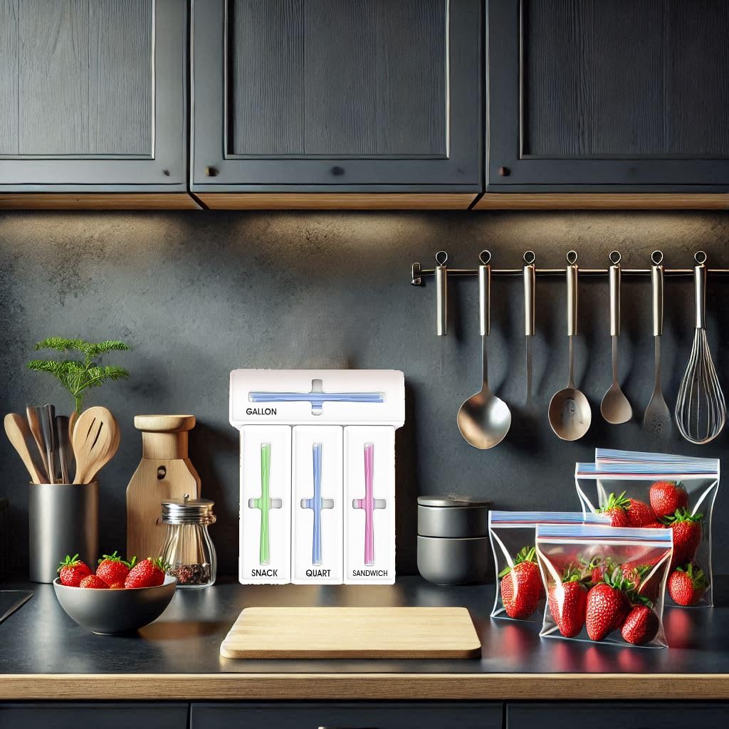 Qualezy 4-piece set stores quart and snack bags, reducing countertop clutter.