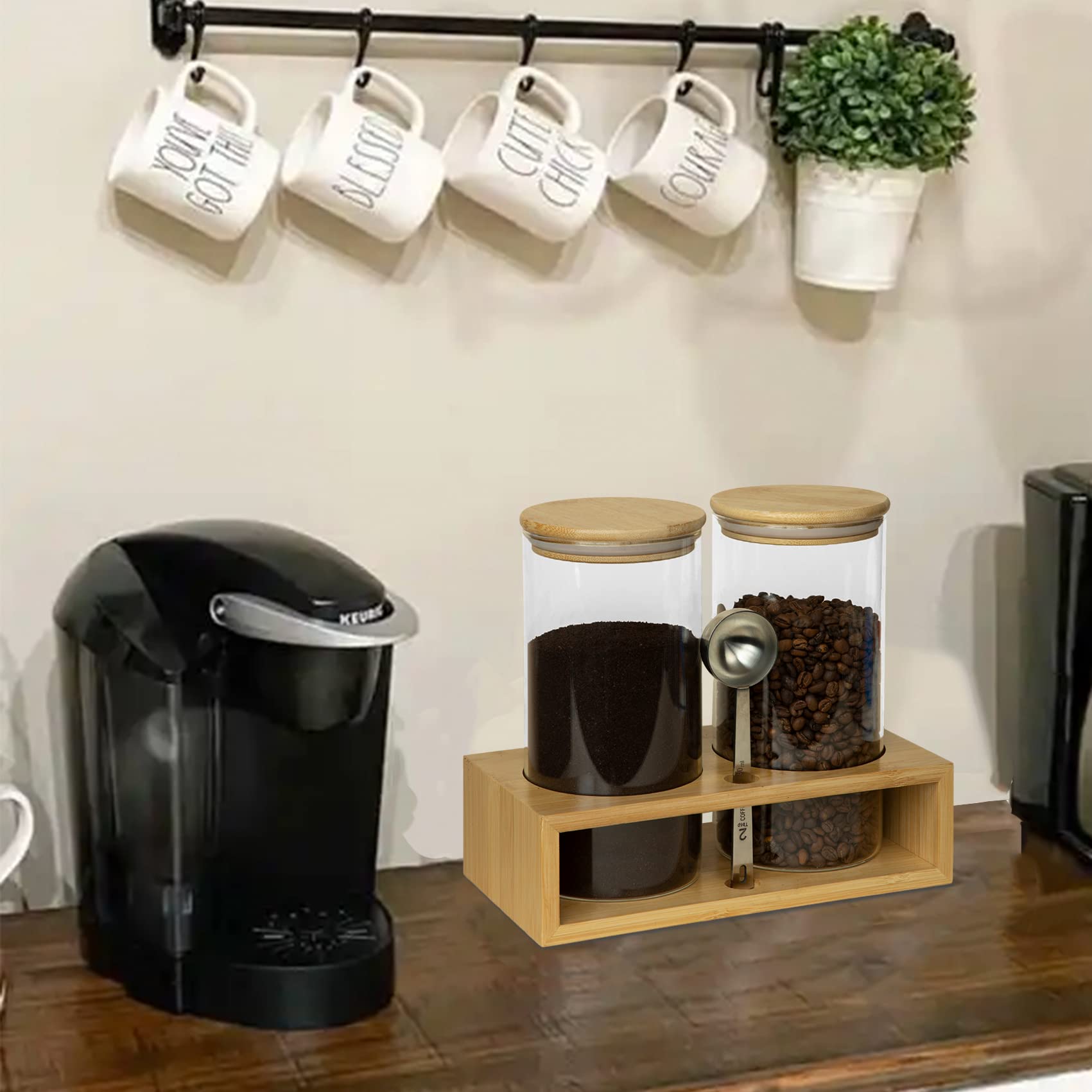 QUALLON bamboo shelf creates a compact, stylish coffee station.