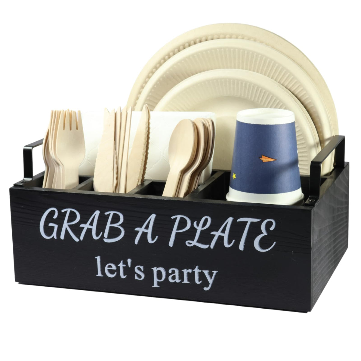 QUALLON paper plate holder with six compartments for organized serving.