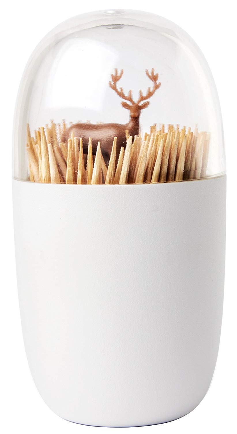 QUALY Deer Meadow toothpick holder with sanitary cover for clean, convenient use.