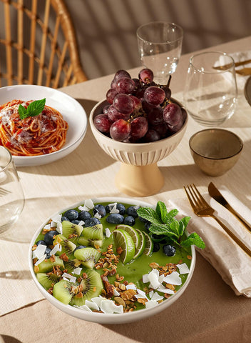 Quatish stackable bowls save cabinet space and stay neatly organized.