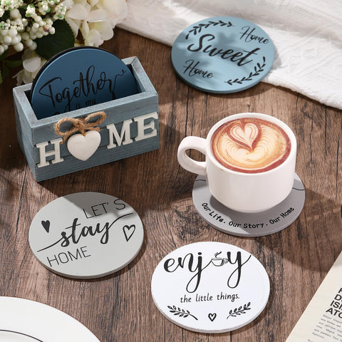 Queekay farmhouse-style coasters with durable polished wood.