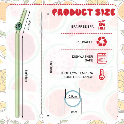 Queekay fruit glass straw with watermelon bend design, great for refreshing drinks.