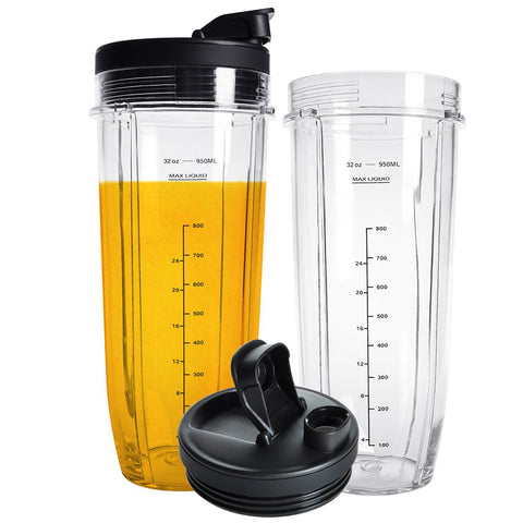 QueenTrade 32oz blender cup with Sip & Seal lid for spill-free on-the-go blending.