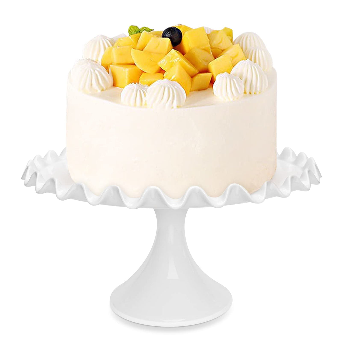 Quegroot 12 inch porcelain round cake stand top view with glossy white finish for eye-catching displays