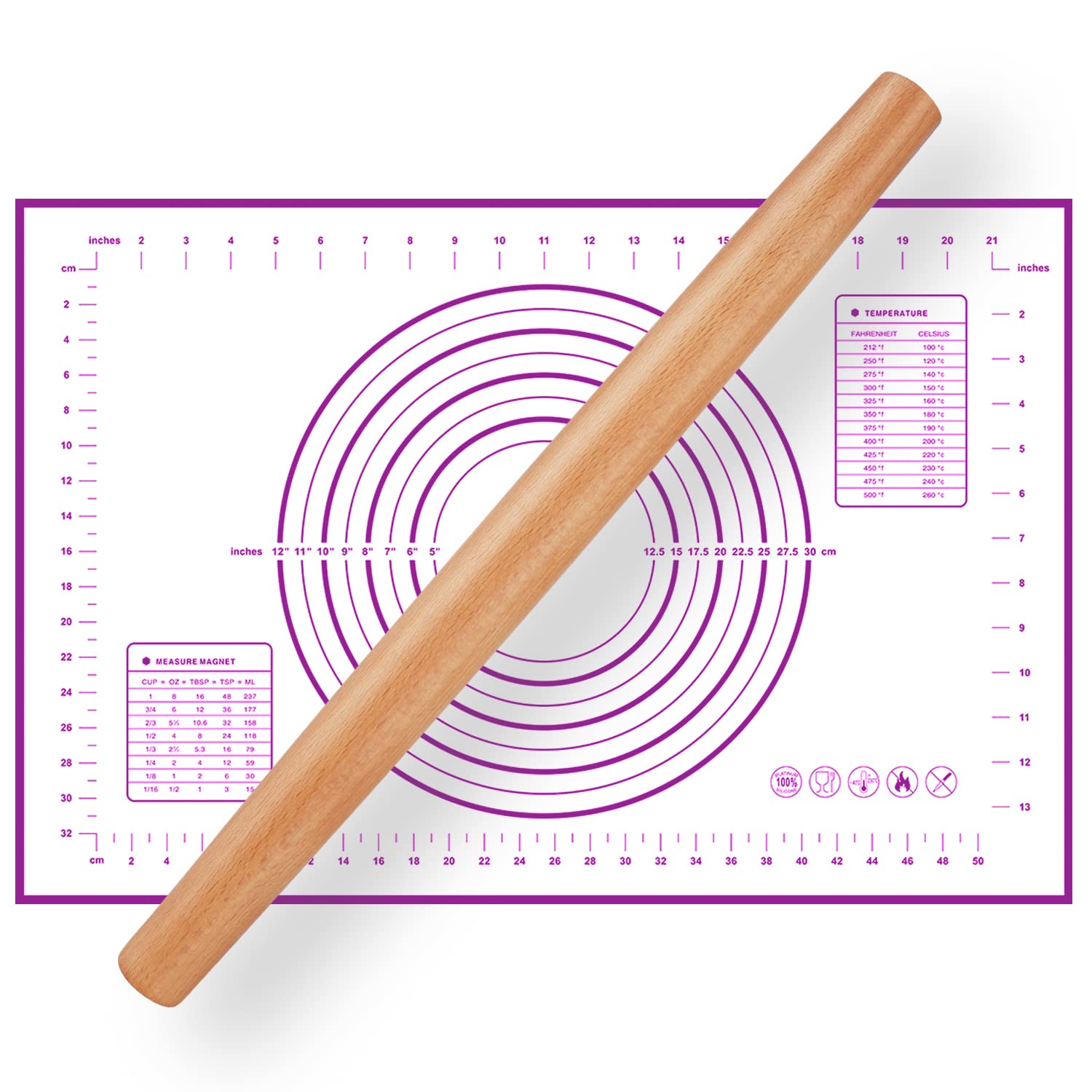 QUELLANCE 16-inch wood rolling pin for smooth, even dough rolling.