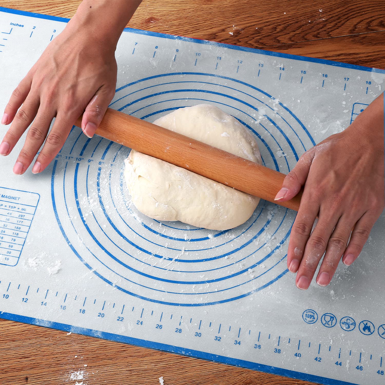 Blue pastry mat included with QUELLANCE set for easy prep.