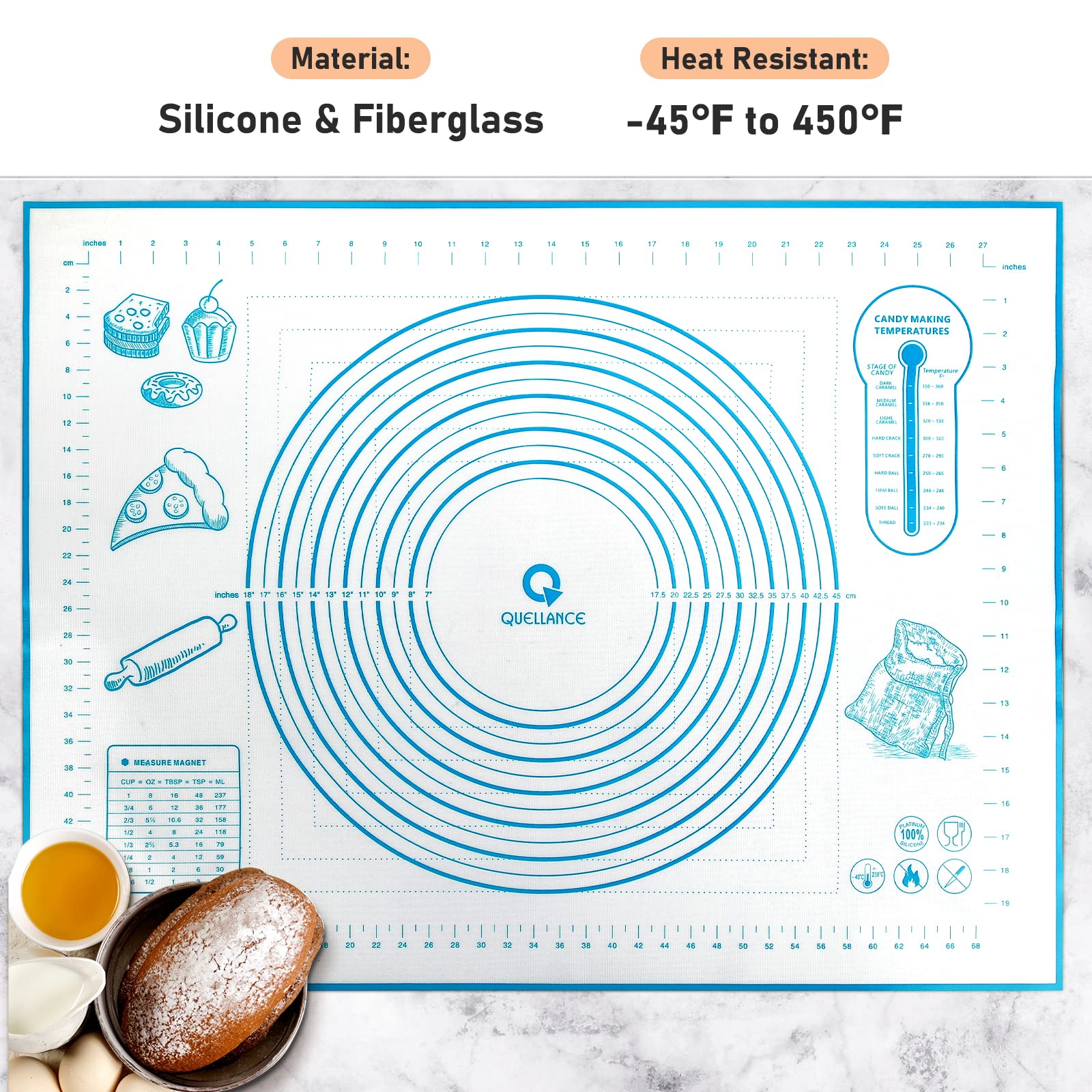 QUELLANCE pastry mat showing measurement edges for precise sizing