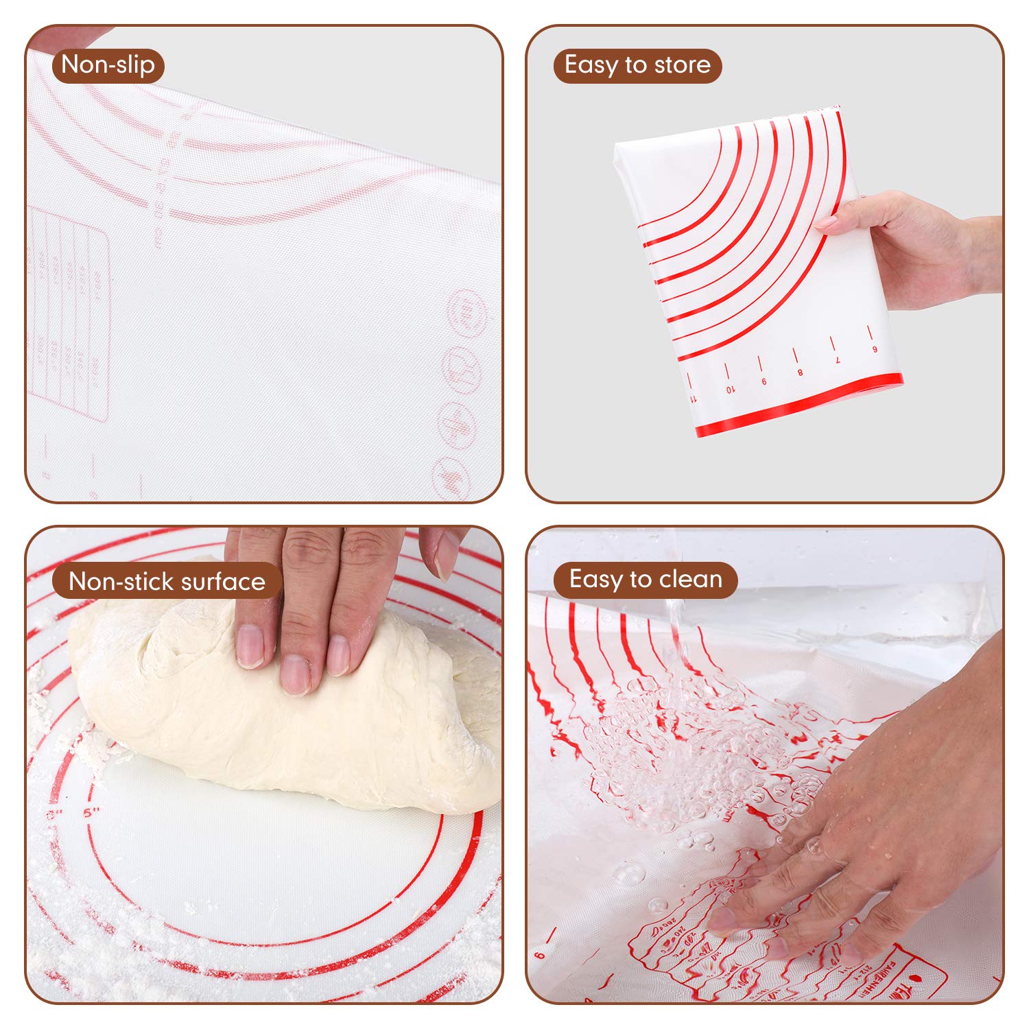 QUELLANCE pastry mat measures 23.6 by 15.7 inches for easy rolling.