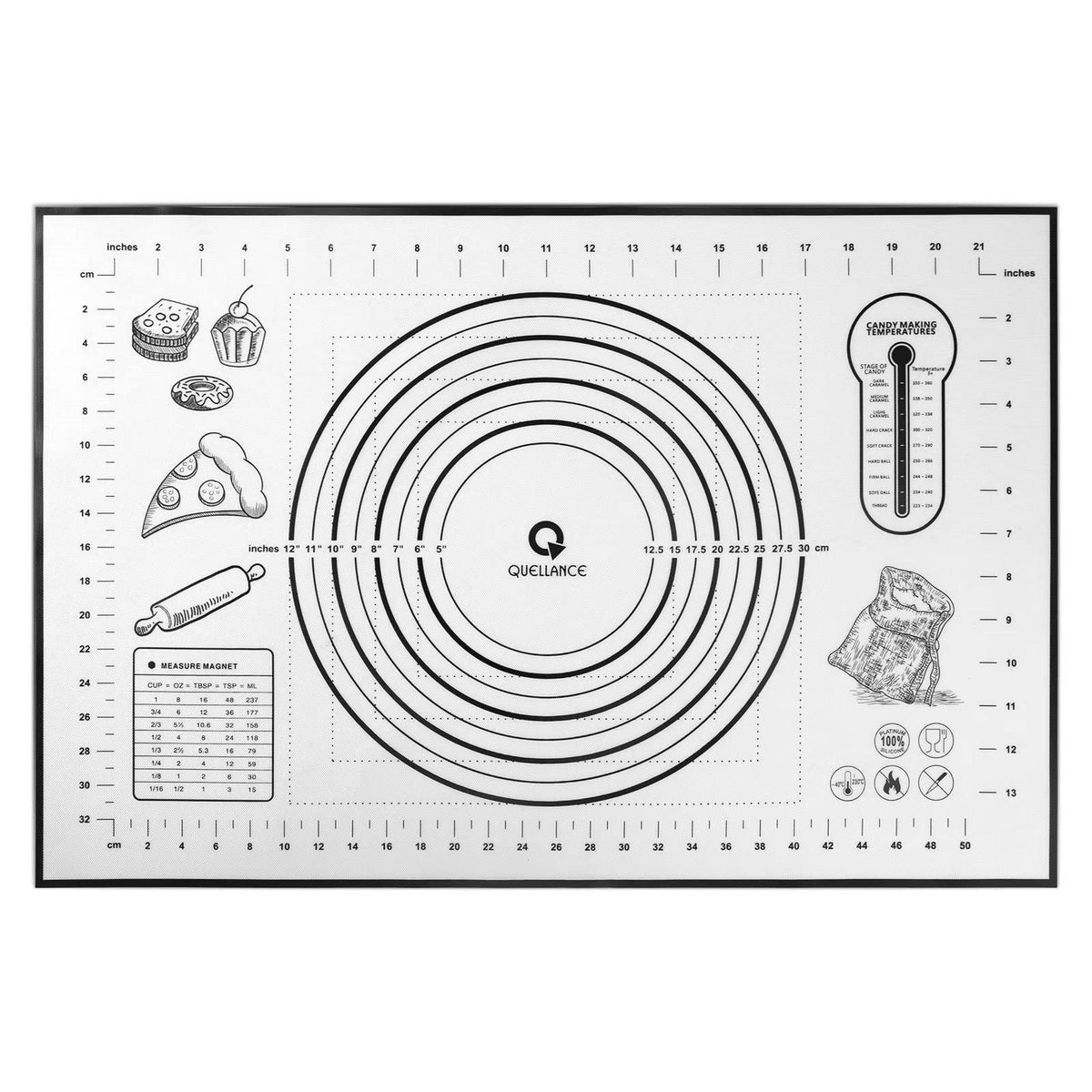 QUELLANCE silicone baking mat 24x16 laid flat for seamless non-stick pastry prep.