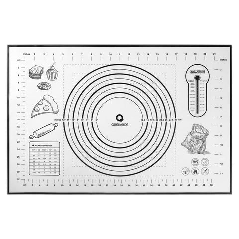 QUELLANCE silicone baking mat 24x16 laid flat for seamless non-stick pastry prep.
