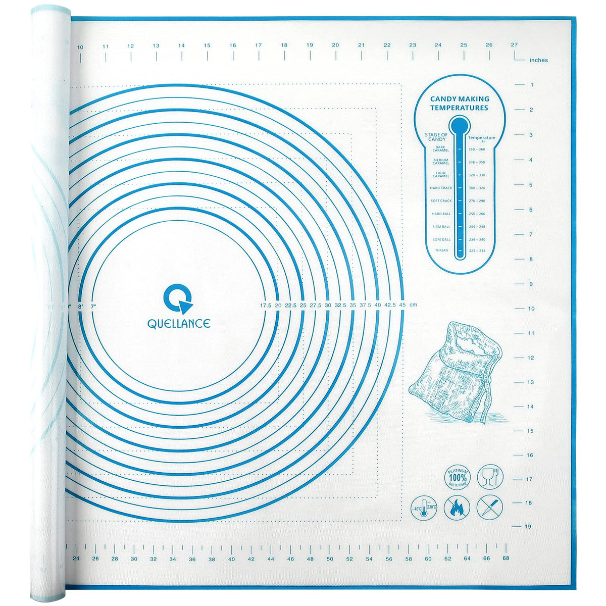 QUELLANCE silicone baking mat 24x32 blue with a smooth nonstick surface for dough rolling