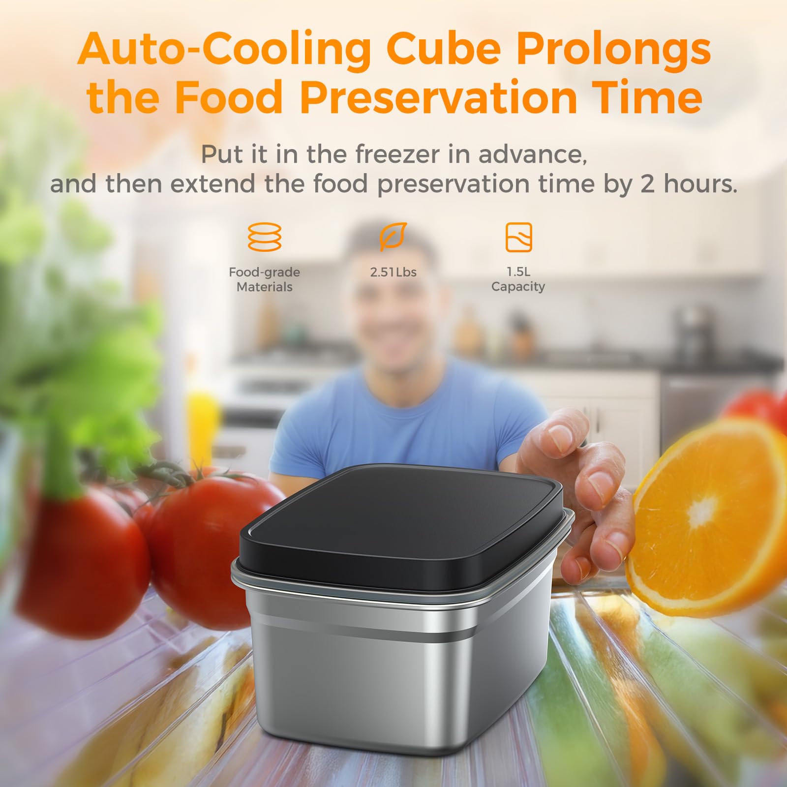 Quessa auto-cooling cube helps maintain freshness in warm weather.