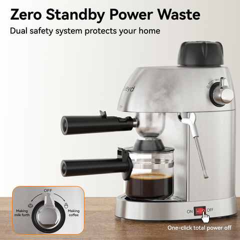 Queyd anti-scald steam wand with safety features for comfortable frothing.