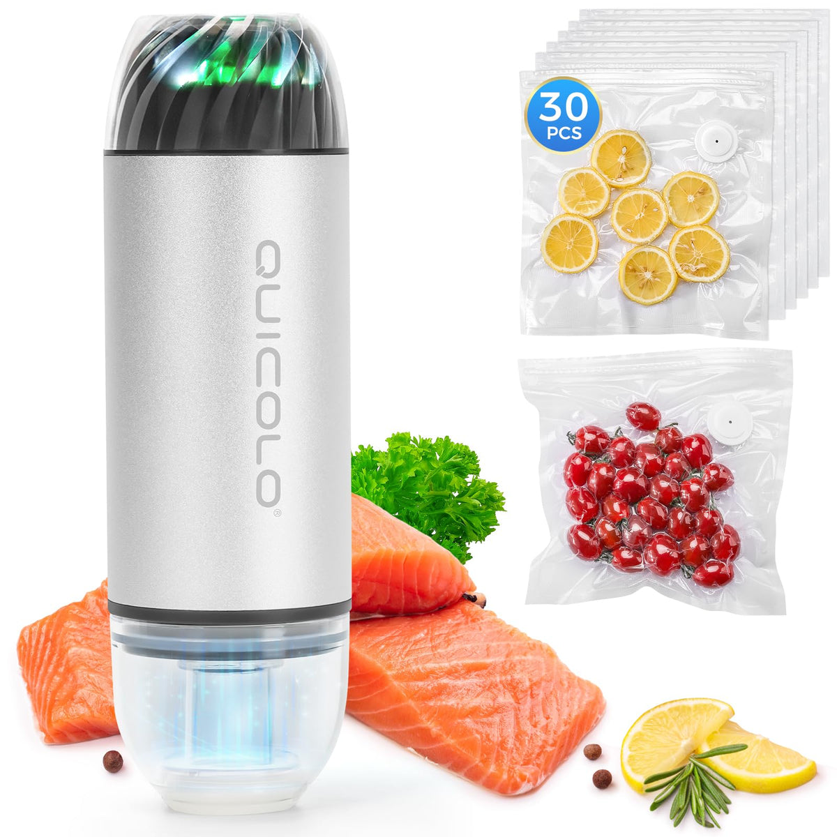 Quicolo vacuum sealer with copper motor delivering strong suction for freshness.