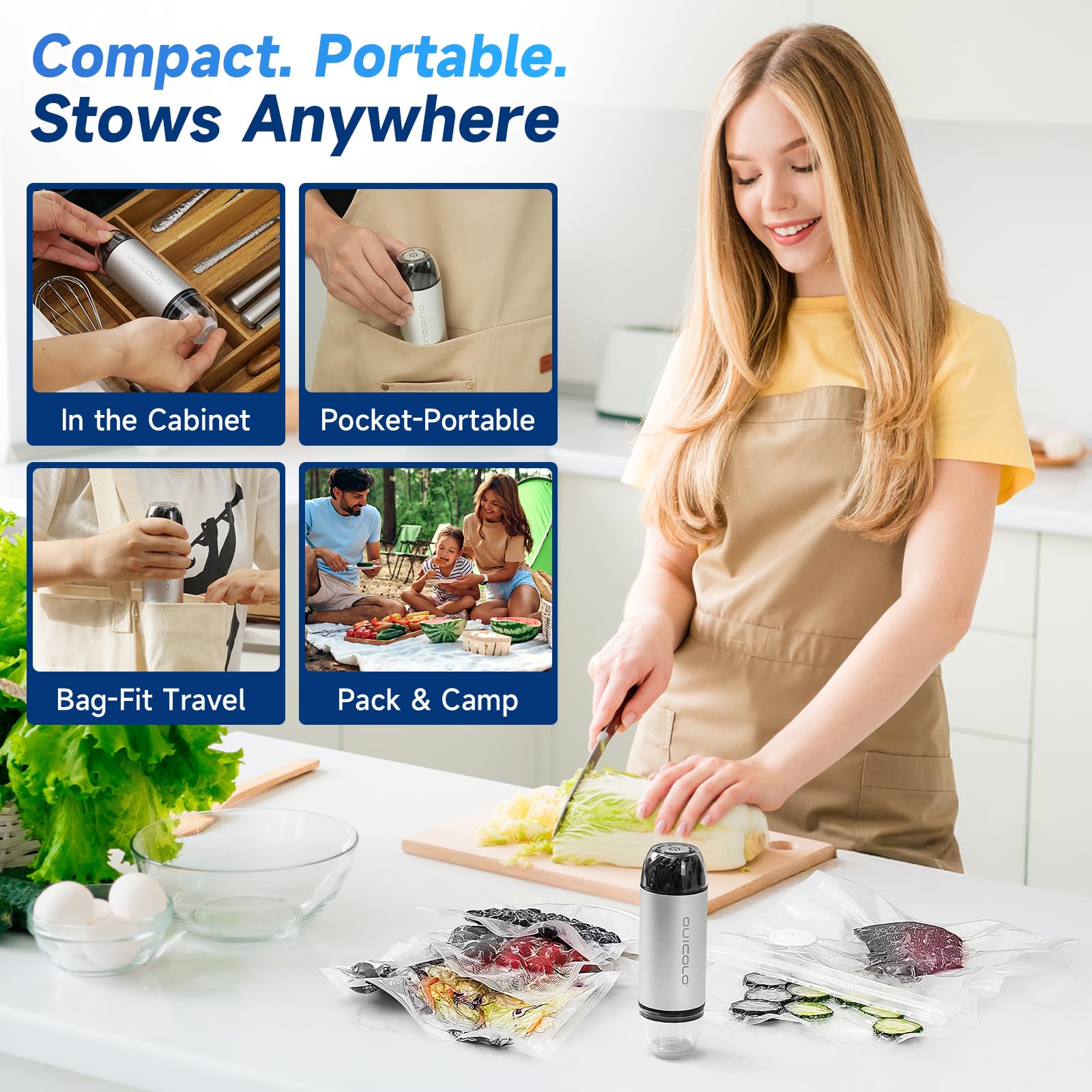 Quicolo portable handheld vacuum sealer for on-the-go use.