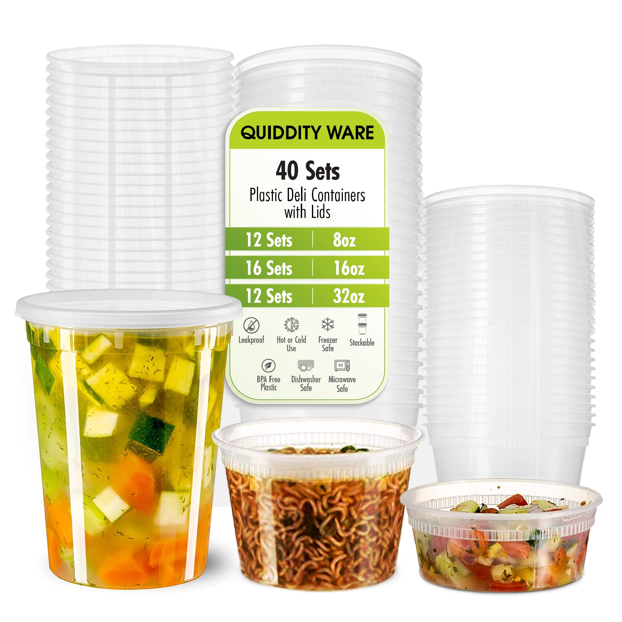 QUIDDITY WARE deli container with clear body for quick visibility of sauces and leftovers.