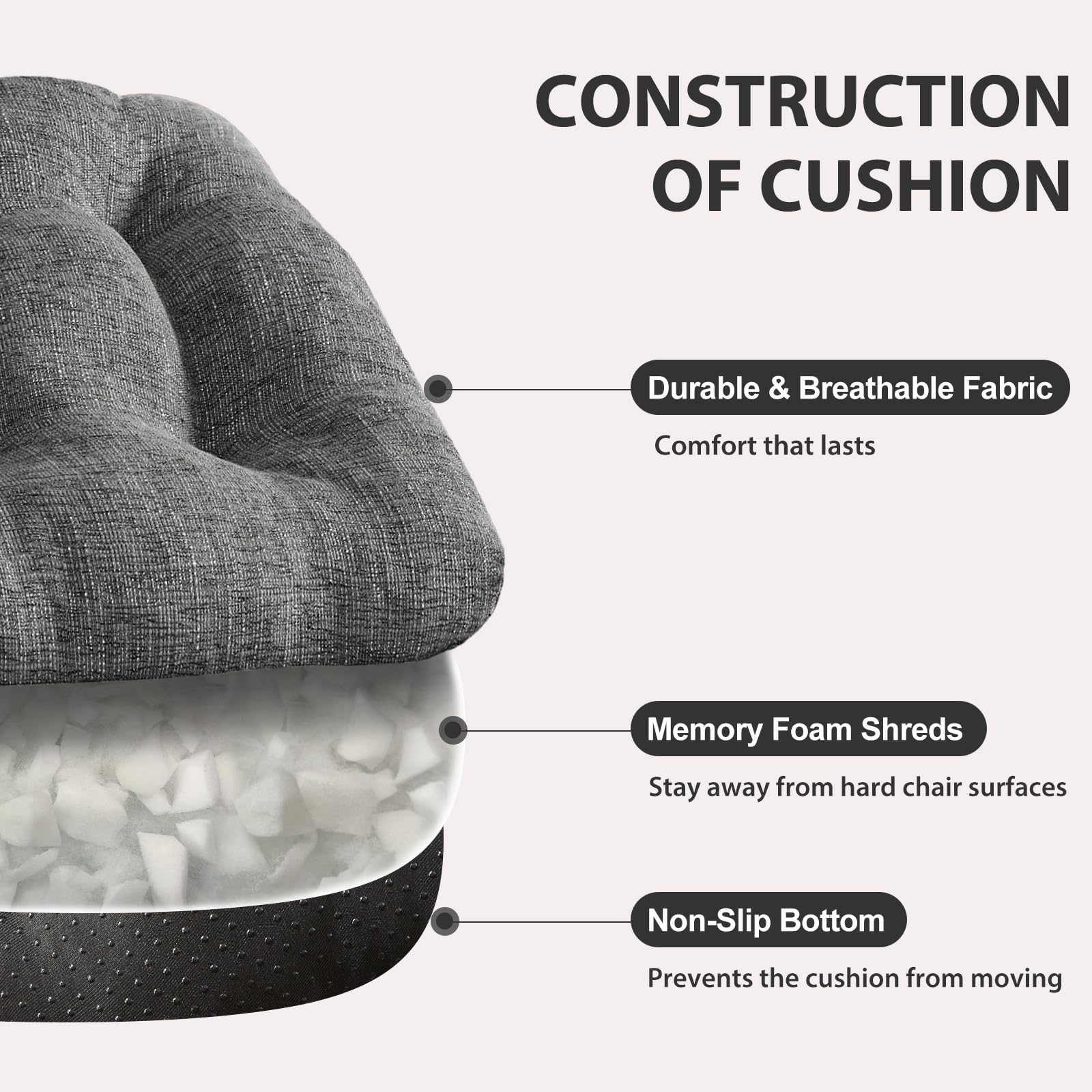 Quilmfoam memory foam seat cushions offering contour support during long meals.