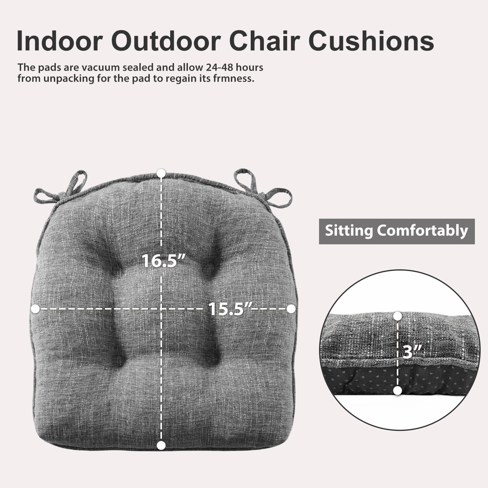 Quilmfoam non-slip base cushions prevent slipping on wooden chairs.