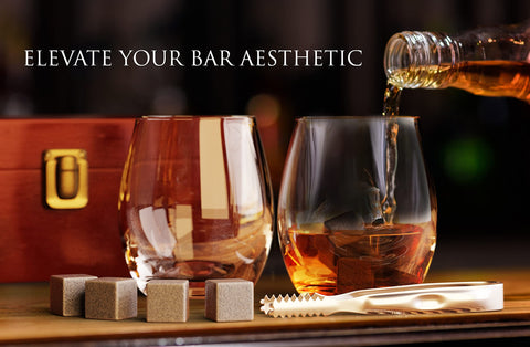 Bar cart setup showcasing Quiseen Chill Rocks luxury