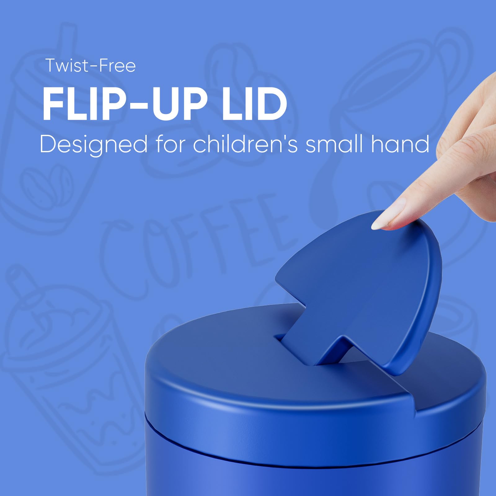 QUITES blue thermo shows leakproof seal for mess-free lunch packing.