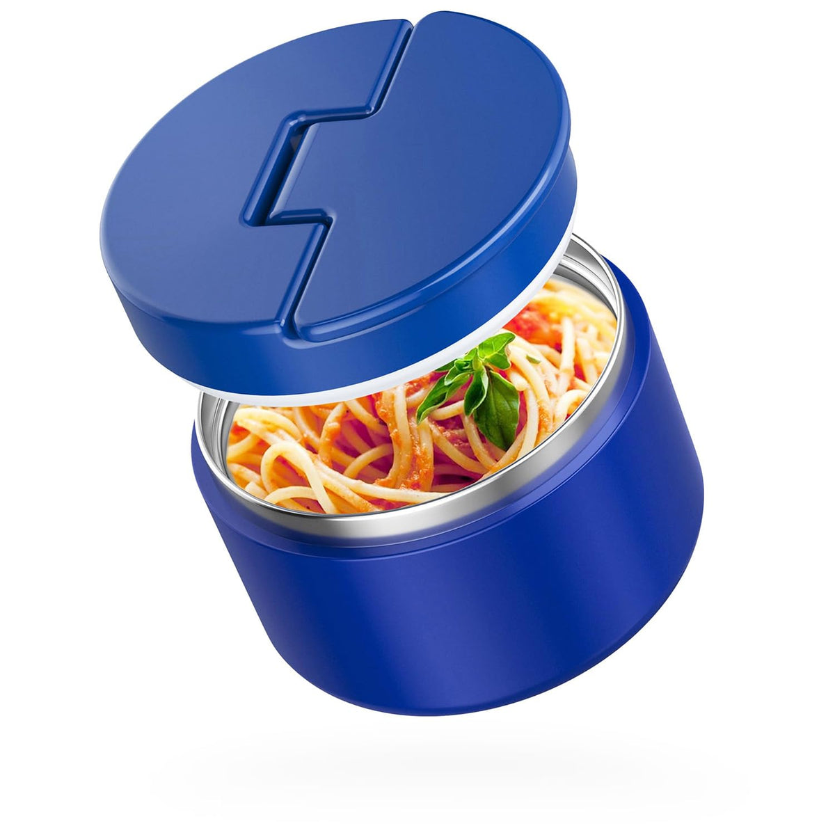 QUITES 12oz soup thermo with twist-free lid in blue, easy for kids to open.