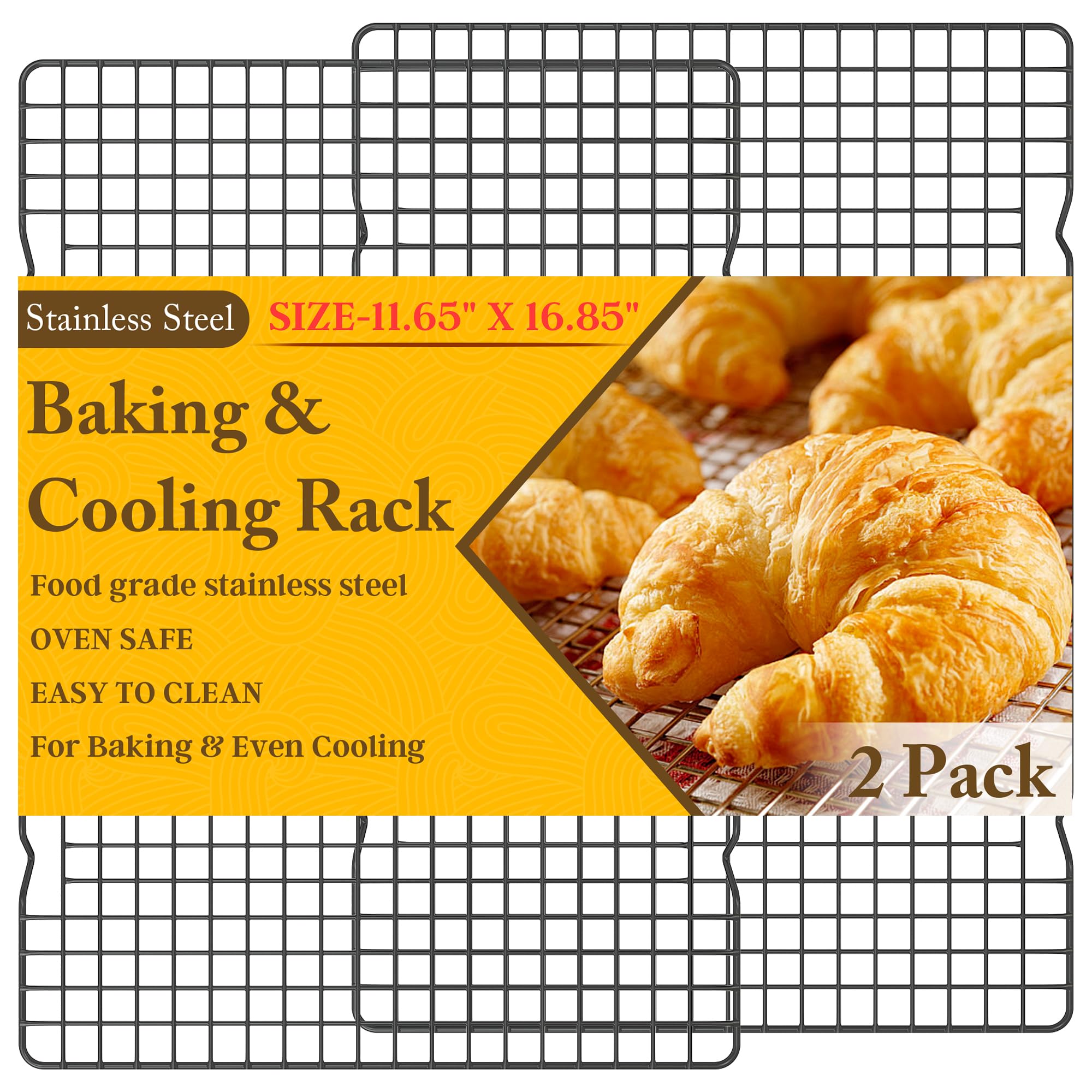 Qukaka cooling rack with 11.65x16.85 inch dimensions fits half-sheet pans for spacious cooling