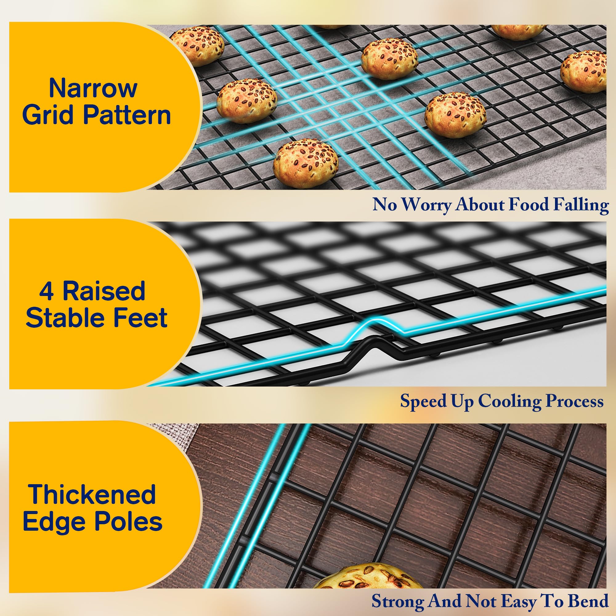 Qukaka cooling rack four raised feet design enhances airflow for even cooling
