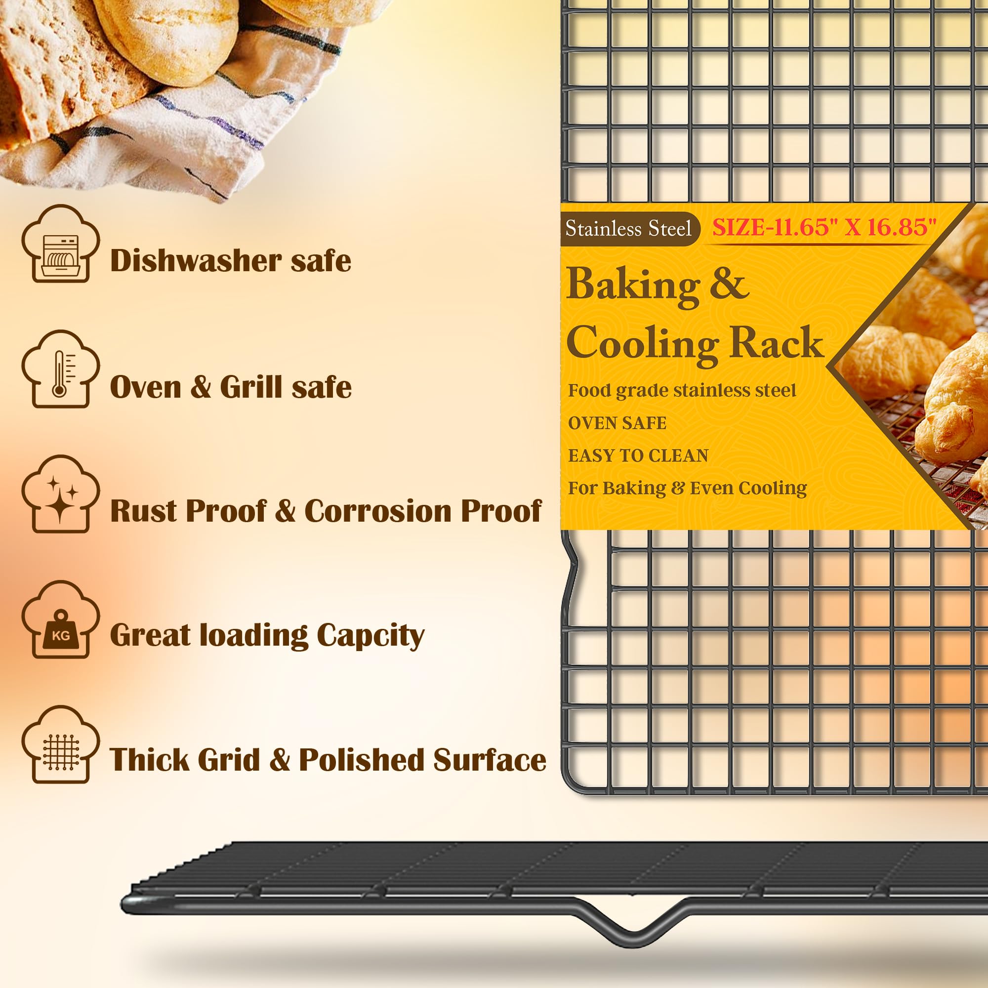 Qukaka cooling rack stainless steel build offers warp resistance and durability