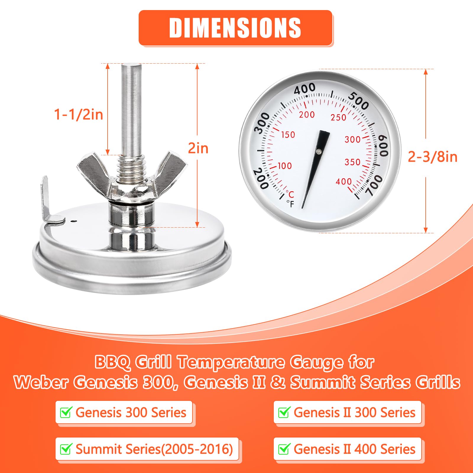 QuliMetal thermometer for Genesis II 300 installation aids quick, secure mounting.