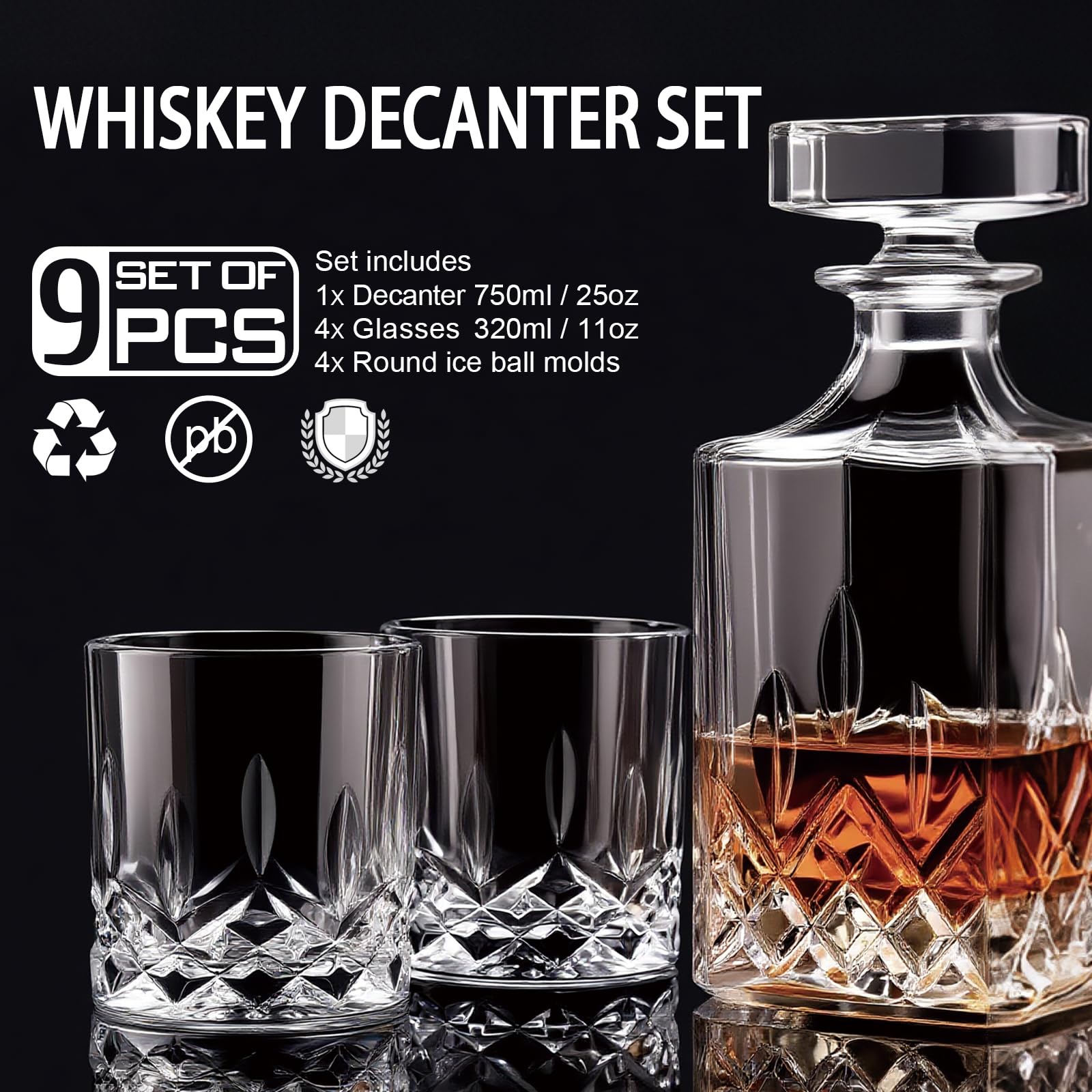 QUMMFA crystal whiskey glasses 11oz for elegant sipping